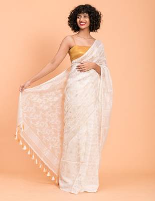 Suta White Woven Cotton Saree 3