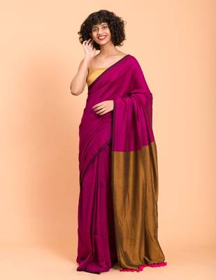 Suta Pink & Gold-Toned cotton colorblocked Saree 3