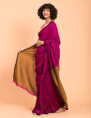 Suta Pink & Gold-Toned cotton colorblocked Saree 4