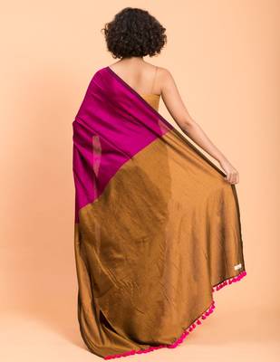 Suta Pink & Gold-Toned cotton colorblocked Saree 5