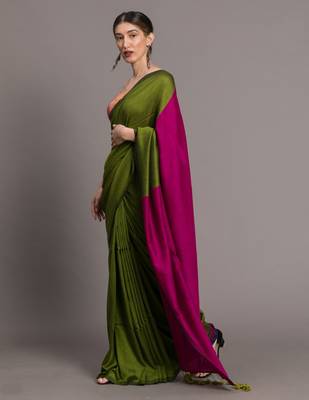 Suta Green & Pink cotton Colourblocked Saree 2
