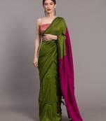 Suta Green & Pink cotton Colourblocked Saree