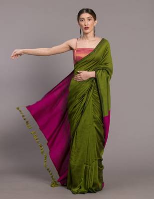 Suta Green & Pink cotton Colourblocked Saree 3
