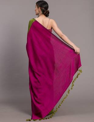 Suta Green & Pink cotton Colourblocked Saree 4