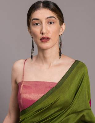 Suta Green & Pink cotton Colourblocked Saree 5