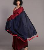 Suta Red & Navy Blue colorblocked Cotton Blend Saree