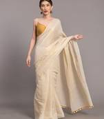 Suta Off White  Gold-Toned Zari Pure Cotton Handloom Saree
