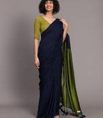 Suta Blue & Green Colourblocked Cotton Blend Saree