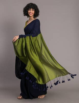 Suta Blue & Green Colourblocked Cotton Blend Saree 3