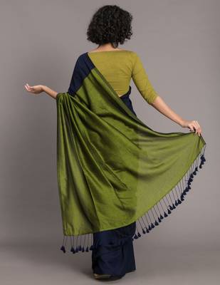 Suta Blue & Green Colourblocked Cotton Blend Saree 5