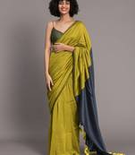 Suta Green Blue Colourblocked Cotton Blend Saree