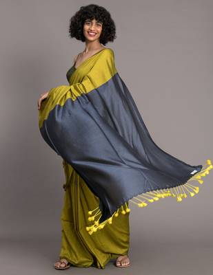Suta Green Blue Colourblocked Cotton Blend Saree 3
