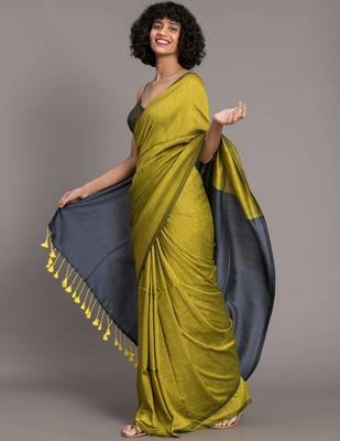 Suta Green Blue Colourblocked Cotton Blend Saree 4