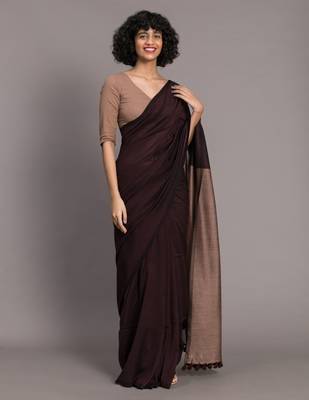 Suta Brown Colourblocked Cotton Blend Saree 3