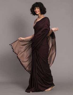 Suta Brown Colourblocked Cotton Blend Saree 4