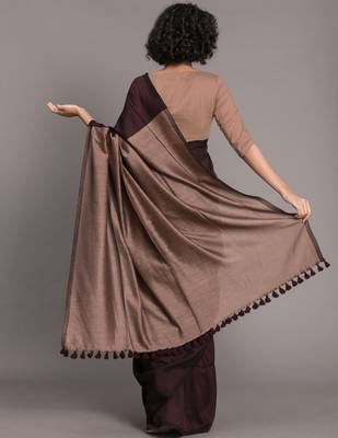 Suta Brown Colourblocked Cotton Blend Saree 5