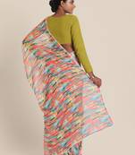 Suta Women Pink  Blue Strokes Printed Chiffon Saree