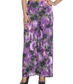 Purple Floral Pattern Long Viscose Lycra Palazzo Printed Women Casual Trouser