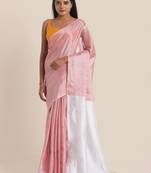 Suta Pink  White Colourblocked Zari Pure Linen Saree