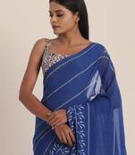 Suta Blue  White Striped Saree