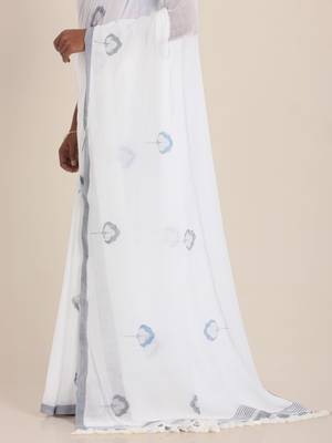 Suta Blue Floral Handblock Printed Mul Saree 3