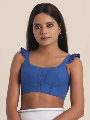 Suta Blue Floral Handblock Printed Mul Saree 4