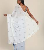 Suta White  Blue Handblock Printed Saree