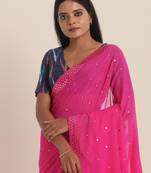 Suta Pink Mirror Work Embroidered saree