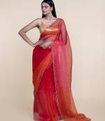 Suta Women Orange  Pink Sequinned Silk Blend Saree