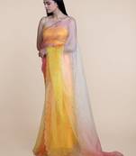 Suta Yellow  Orange Ombre Sequin Embellished Handcrafted Organza Saree