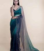 Suta Navy Blue Embellished Sequinned Ombre Organza Saree