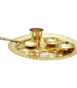 Prisha India Craft Brass Puja Thali Set, Religious Spiritual Item, Home Temple, 6 Inch