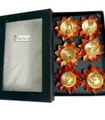Prisha India Craft Diya for Puja Home Decoration Item Gift, Lotus Brass Diyas Oil Lamp Pooja, Gift Idea (Set of 6)