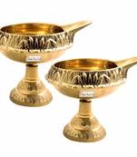 Prisha India Craft Brass Diwali Kuber Deepak Diya Oil Lamp ith Sand for Poojan Purpose, Set of 2