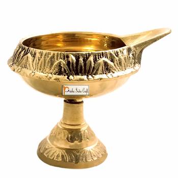 Prisha India Craft Brass Diwali Kuber Deepak Diya Oil Lamp ith Sand for Poojan Purpose, Set of 2 2
