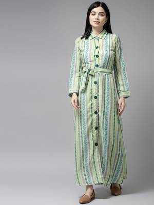 Green printed georgette maxi-dresses 1