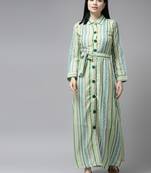 Green printed georgette maxi-dresses