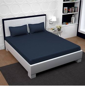   Navy Blue Cotton Plain Double Bed Sheet With Pillow Cover 1