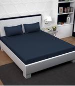   Navy Blue Cotton Plain Double Bed Sheet With Pillow Cover