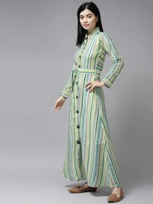 Green printed georgette maxi-dresses 3