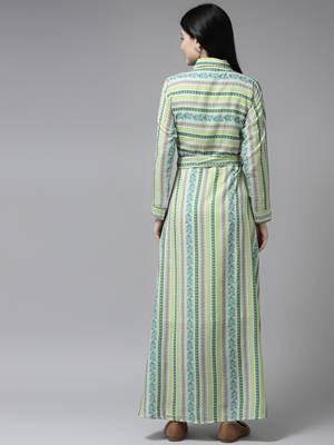 Green printed georgette maxi-dresses 4