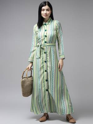 Green printed georgette maxi-dresses 5