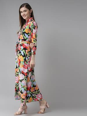 Pink printed georgette long-dresses 3