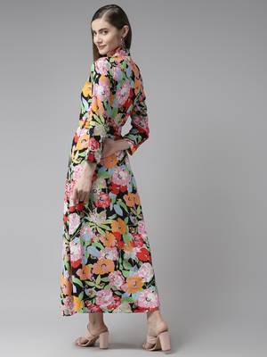 Pink printed georgette long-dresses 4