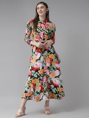 Pink printed georgette long-dresses 5