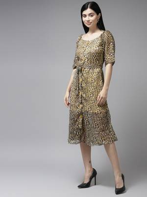 Brown printed georgette long-dresses 3