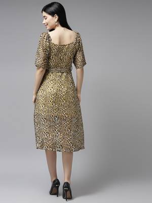 Brown printed georgette long-dresses 4