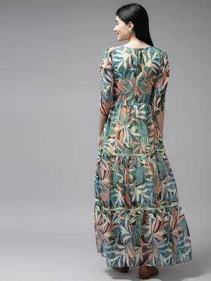 Green printed georgette maxi-dresses 4