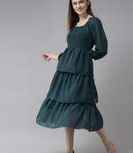 Green plain georgette long-dresses