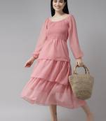 Peach plain georgette long-dresses